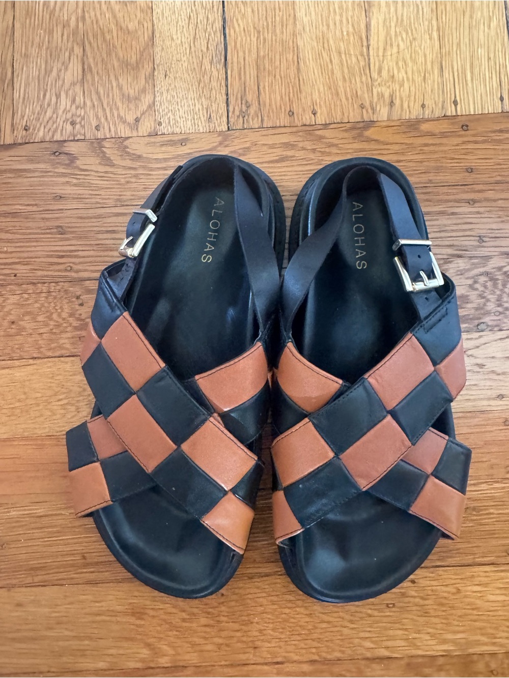 Alohas Black and Tan Woven Leather Sandals - Never Worn